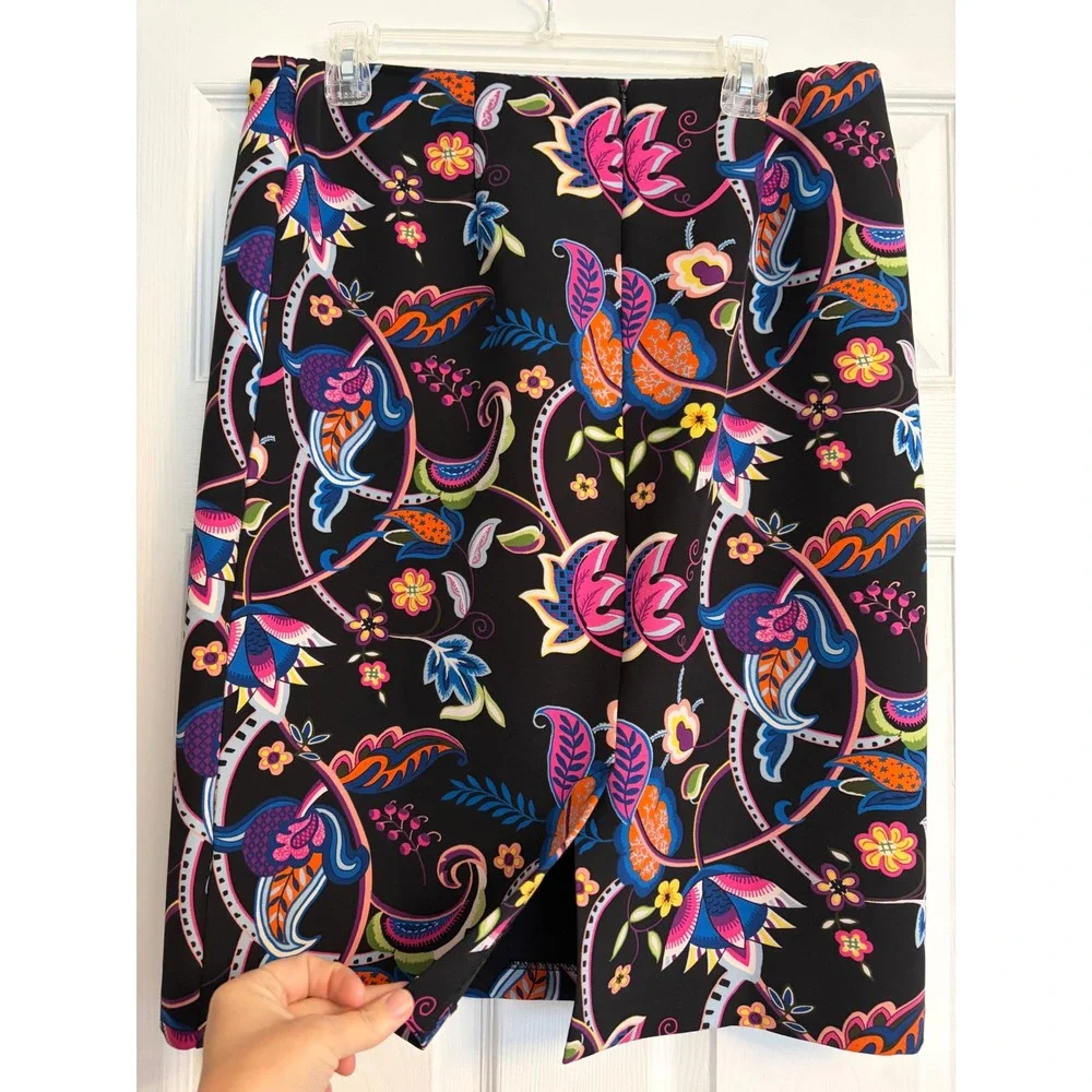 Philosophy Bold‎ Floral Paisley Pencil Skirt Black Multi Womens 14 Stretch